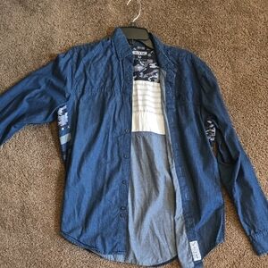 Staple Blue Button Down Shirt with Camo Detail